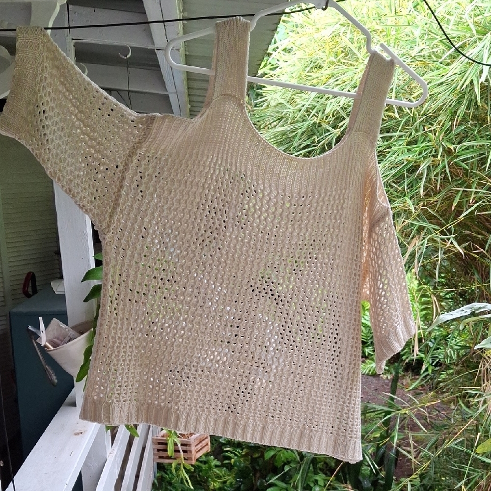Cream Knit Open-Shoulder Sweater
